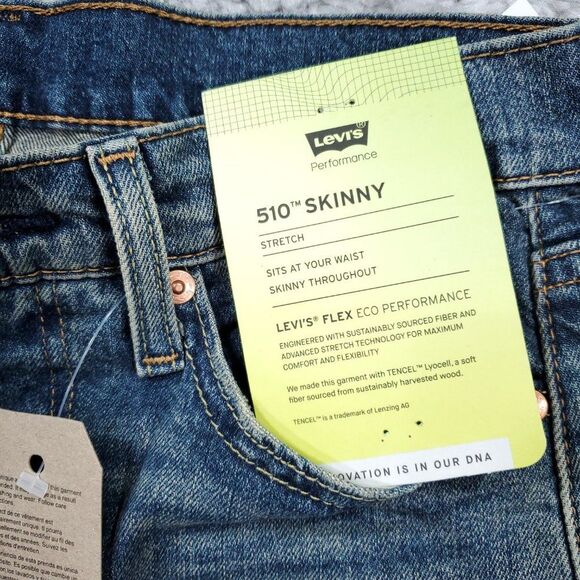 Levi's 510 Skinny Flex Stretch Jeans Ripped Distressed Blue Men's Size 29 x 30 - Picture 5 of 12